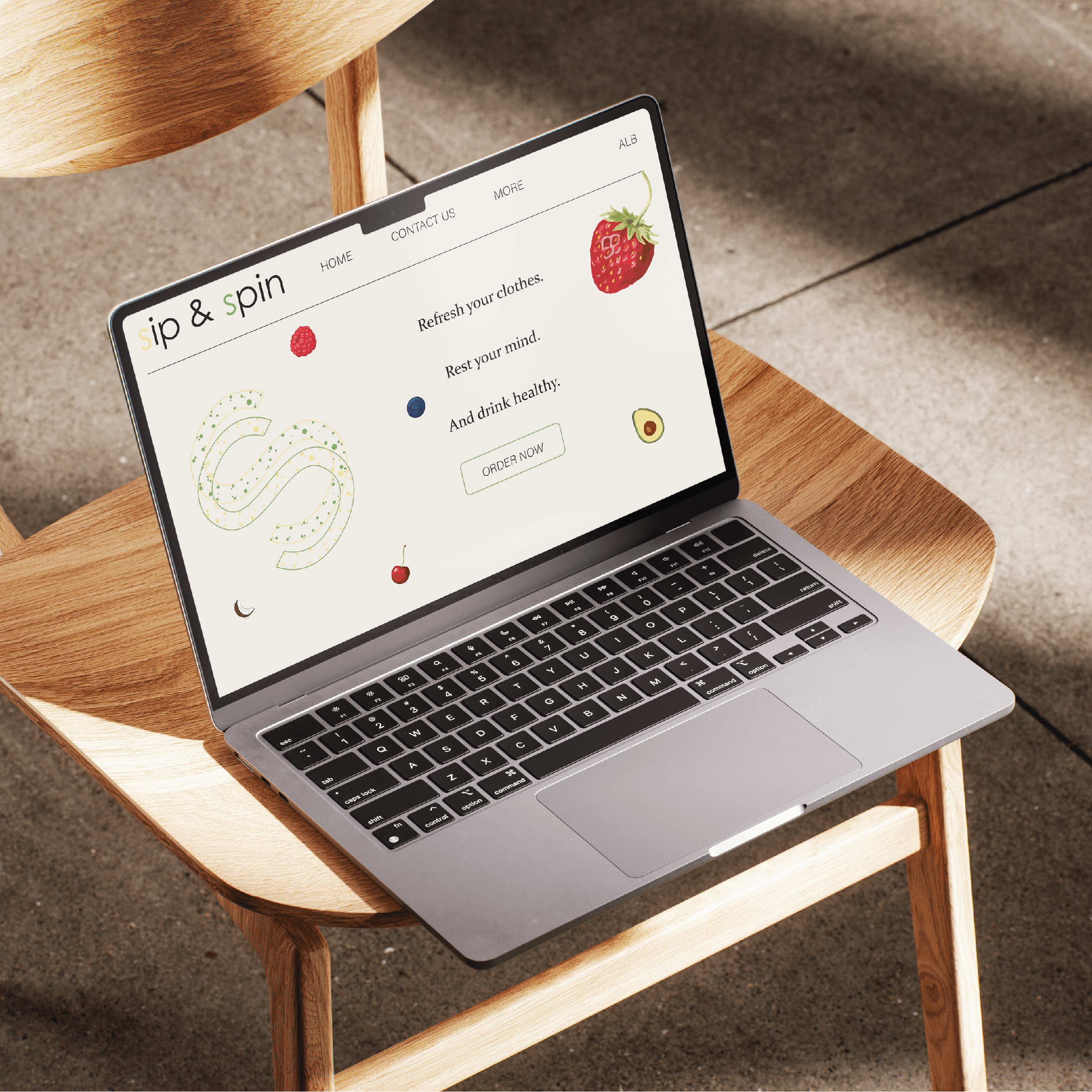 Sip & Spin branding shown on a laptop beside the customer feedback form